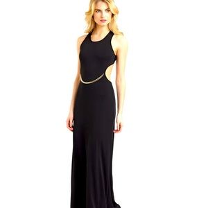 Bcbg max azria jovarra dress gown with chain detail and open back side cutout
